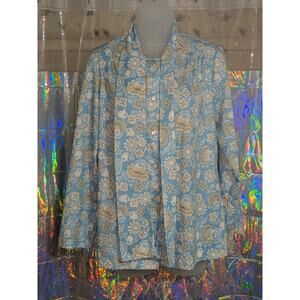 VTG 70s Floral Shirt Blouse W/ Collar and Tie Sz M